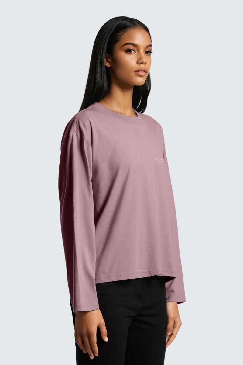 Rumi Earth - W Moon Tee Short Oversize Long - Sleeve - Rose Deep - R111124RPP - Tops