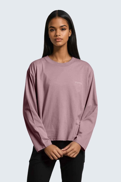 Rumi Earth - W Moon Tee Short Oversize Long - Sleeve - Rose Deep - R111124RPP - Tops